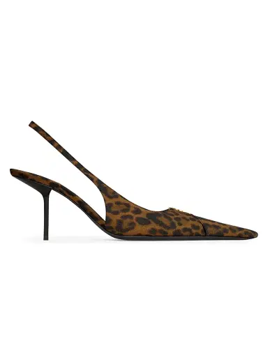 Saint Laurent Women's Slingback Pumps in Leopard Grosgrain | Thumbnail 1