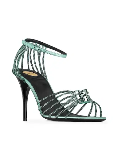 Saint Laurent Women's Babylone Sandals in Metallic Leather and Metal - Hope Green | Thumbnail 2 Saint Laurent Women's Babylone Sandals in Metallic Leather and Metal - Hope Green | Thumbnail 2