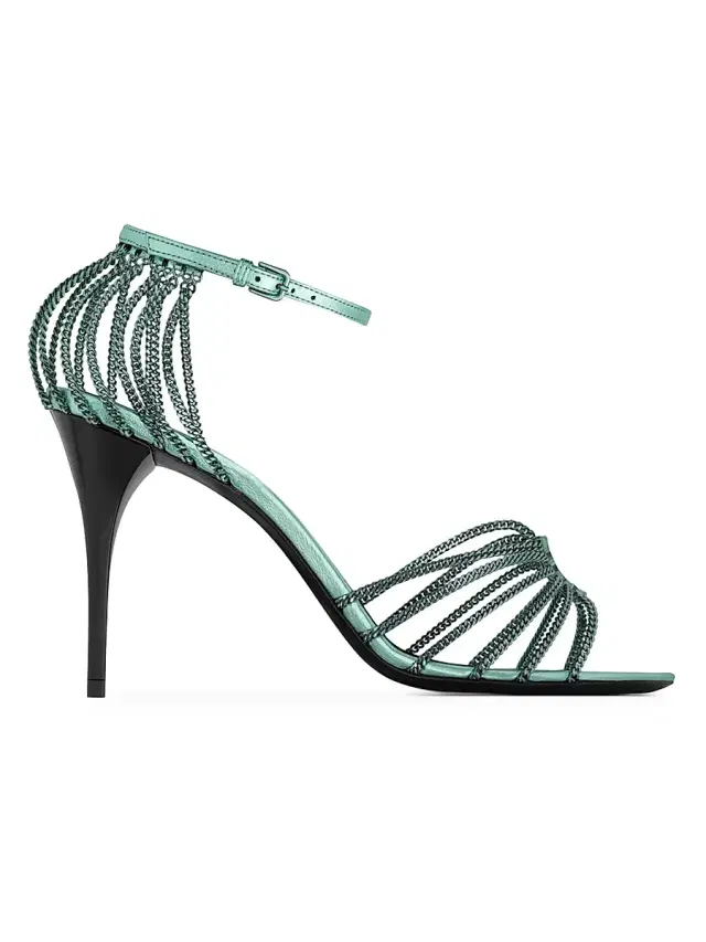 Women's Babylone Sandals in Metallic Leather and Metal - Hope Green
