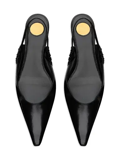 Saint Laurent Women's Anne-Marie Slingback Flats in Smooth Leather - Black | Thumbnail 3