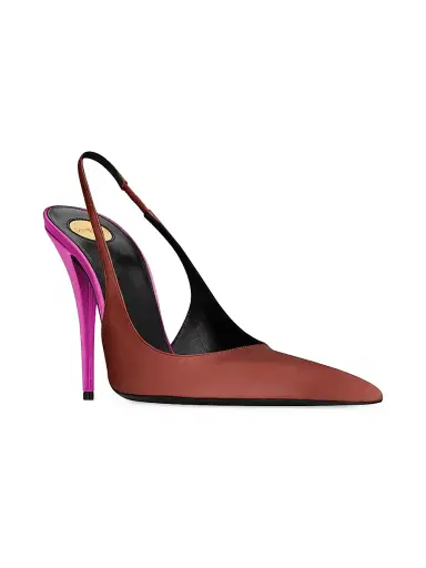 Saint Laurent Women's Deroche Slingback Pumps in Satin Crepe - Ruggine Orchid | Thumbnail 2