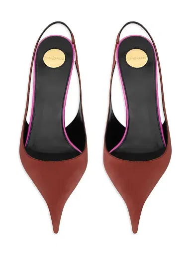 Saint Laurent Women's Deroche Slingback Pumps in Satin Crepe - Ruggine Orchid | Thumbnail 3