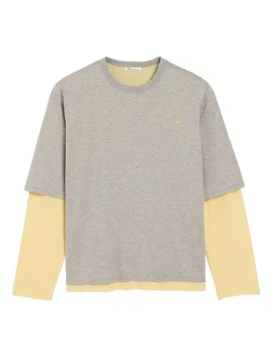 AMI Paris Men's Ami de Coeur Double-Layered Cotton T-Shirt - Gris Chine Clair Jaune | Thumbnail 1 AMI Paris Men's Ami de Coeur Double-Layered Cotton T-Shirt - Gris Chine Clair Jaune | Thumbnail 1