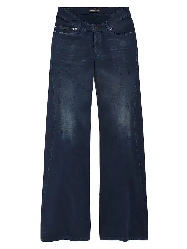 Balenciaga Women's Curved Waist Pants - Navy Dirty Dark Blue