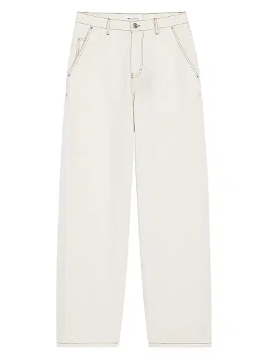 AMI PARIS Men's Contrast-Topstitch Jeans - Blanc Creme - Size 36 | Thumbnail 1
