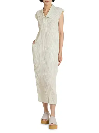 Pleats Please Issey Miyake Women's Monthly Colors: May Pleated Midi-Dress - Ivory - Size Large | Thumbnail 2 Pleats Please Issey Miyake Women's Monthly Colors: May Pleated Midi-Dress - Ivory - Size Large | Thumbnail 2