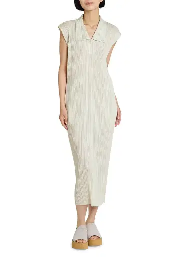 Pleats Please Issey Miyake Women's Monthly Colors: May Pleated Midi-Dress - Ivory - Size Large | Thumbnail 3 Pleats Please Issey Miyake Women's Monthly Colors: May Pleated Midi-Dress - Ivory - Size Large | Thumbnail 3