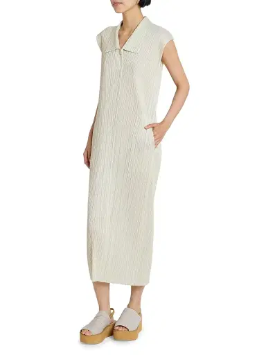 Pleats Please Issey Miyake Women's Monthly Colors: May Pleated Midi-Dress - Ivory - Size Large | Thumbnail 4 Pleats Please Issey Miyake Women's Monthly Colors: May Pleated Midi-Dress - Ivory - Size Large | Thumbnail 4