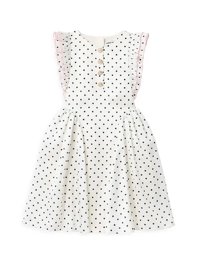 Self-Portrait Little Girl's & Girl's Polka Dot Drop-Waist Dress - Cream