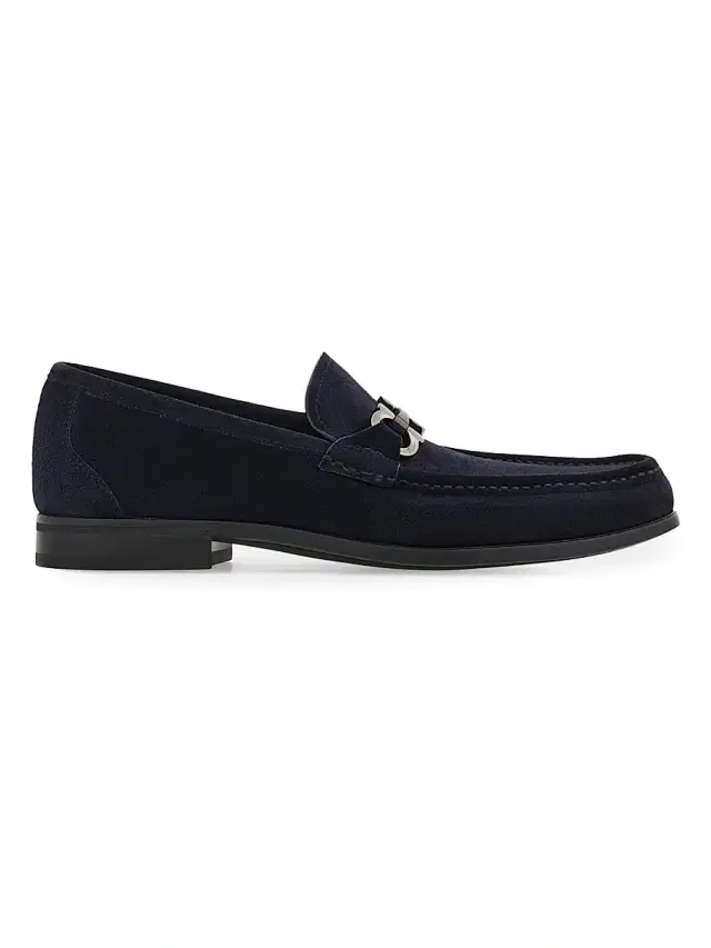FERRAGAMO Men's Gancini Suede Loafers - Navy