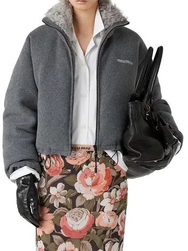 Miu Miu Women's Fleece Down Jacket - Grey - Size 8 | Thumbnail 3