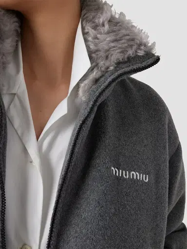 Miu Miu Women's Fleece Down Jacket - Grey - Size 8 | Thumbnail 5