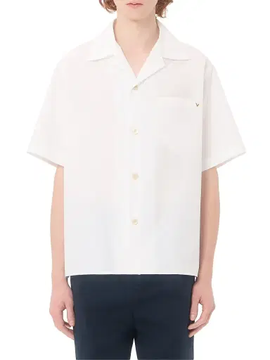 Valentino Garavani Men's Bowling Shirt in Cotton Poplin with VGold - White - Size 34 | Thumbnail 3