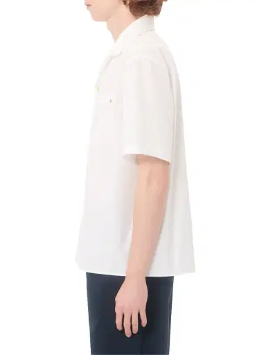 Valentino Garavani Men's Bowling Shirt in Cotton Poplin with VGold - White - Size 34 | Thumbnail 4