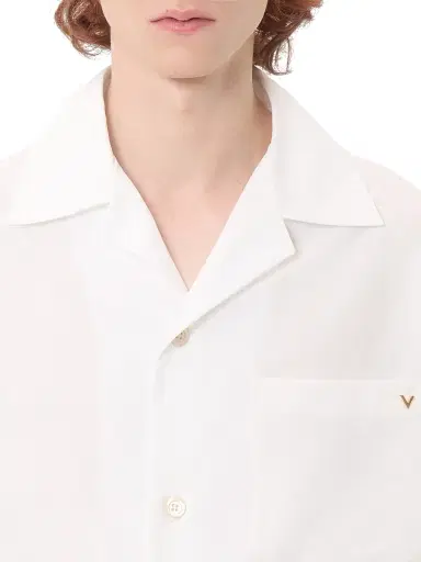 Valentino Garavani Men's Bowling Shirt in Cotton Poplin with VGold - White - Size 34 | Thumbnail 6