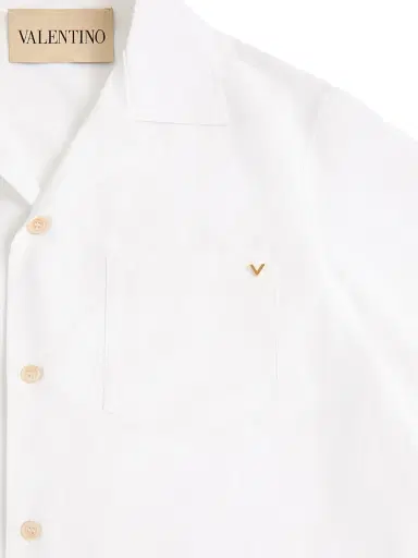 Valentino Garavani Men's Bowling Shirt in Cotton Poplin with VGold - White - Size 34 | Thumbnail 7