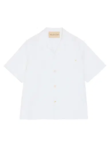 Valentino Garavani Men's Bowling Shirt in Cotton Poplin with VGold - White - Size 34 | Thumbnail 1