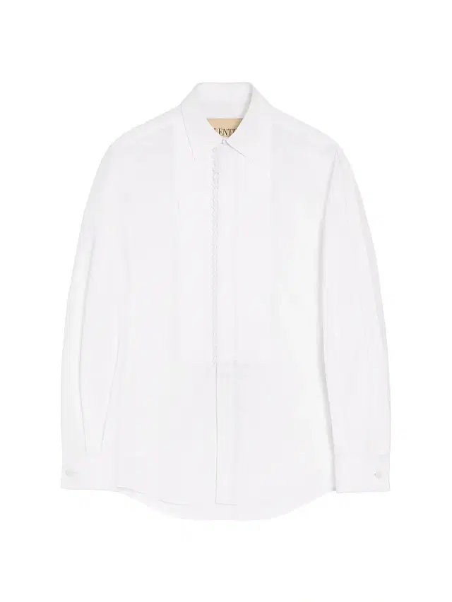 Men's Cotton Poplin Shirt with Pleated Plastron and Lace Details - White