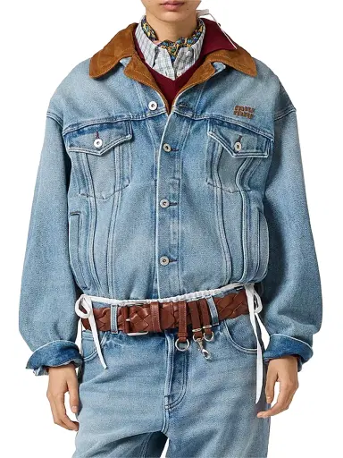 Miu Miu Women's Washed Denim and Suede Blouson Jacket - Blue - Size 8 | Thumbnail 2
