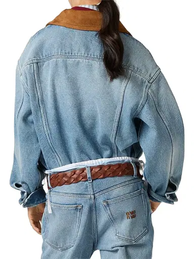 Miu Miu Women's Washed Denim and Suede Blouson Jacket - Blue - Size 8 | Thumbnail 3