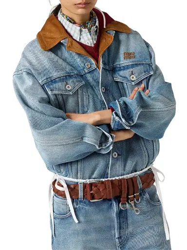 Miu Miu Women's Washed Denim and Suede Blouson Jacket - Blue - Size 8 | Thumbnail 4