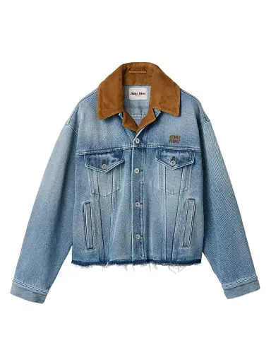 Miu Miu Women's Washed Denim and Suede Blouson Jacket - Blue - Size 8 | Thumbnail 1