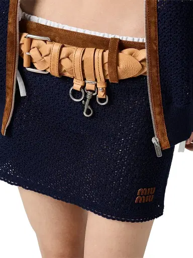 Miu Miu Women's Cotton Crochet and Suede Mini Skirt - Blue | Thumbnail 5 Miu Miu Women's Cotton Crochet and Suede Mini Skirt - Blue | Thumbnail 5