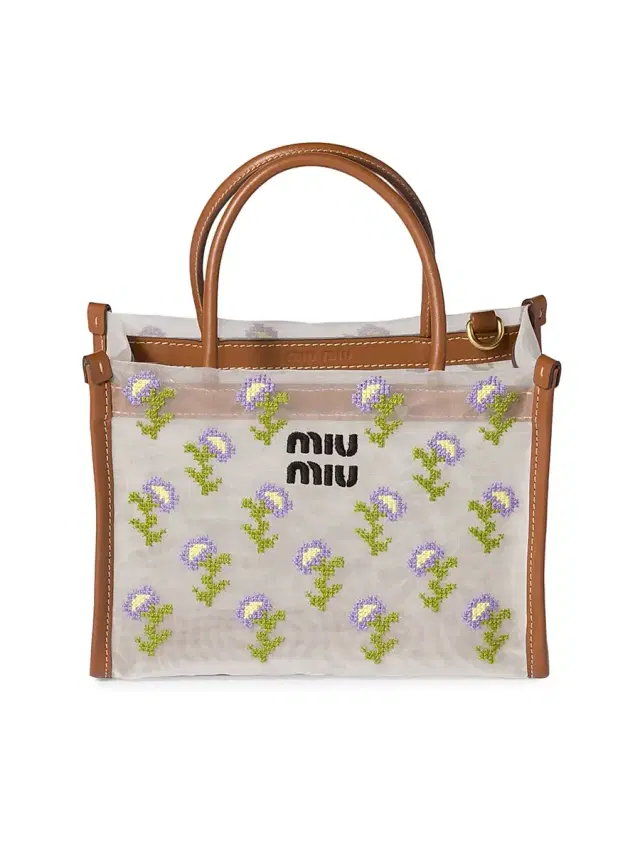 Miu Miu Women's Embroidered Mesh Top-Handle Bag - Brown