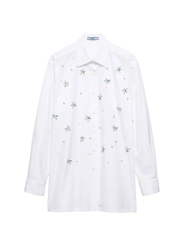 Prada Women's Embroidered Poplin Shirt - White