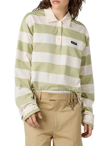 Miu Miu Women's Striped Jersey Polo Shirt - Size Large | Thumbnail 2 Miu Miu Women's Striped Jersey Polo Shirt - Size Large | Thumbnail 2