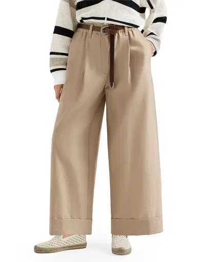 Brunello Cucinelli Women's Techno Cotton Poplin Boxy Pleated Trousers | Thumbnail 2 Brunello Cucinelli Women's Techno Cotton Poplin Boxy Pleated Trousers | Thumbnail 2