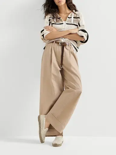 Brunello Cucinelli Women's Techno Cotton Poplin Boxy Pleated Trousers | Thumbnail 5 Brunello Cucinelli Women's Techno Cotton Poplin Boxy Pleated Trousers | Thumbnail 5