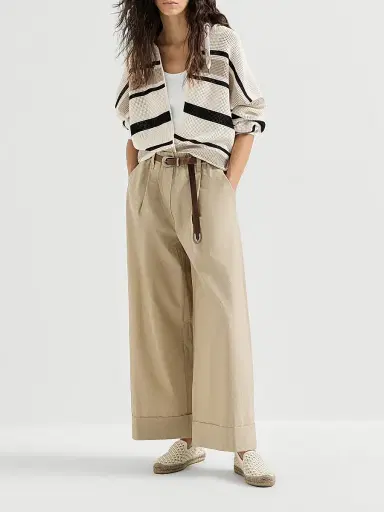 Brunello Cucinelli Women's Techno Cotton Poplin Boxy Pleated Trousers | Thumbnail 6 Brunello Cucinelli Women's Techno Cotton Poplin Boxy Pleated Trousers | Thumbnail 6