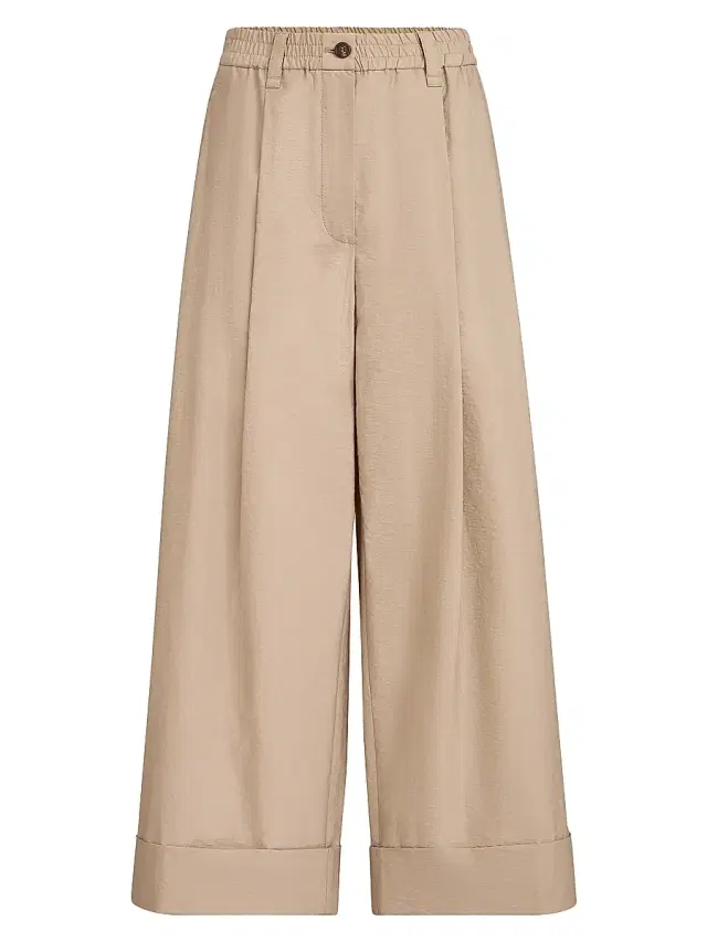Brunello Cucinelli Women's Techno Cotton Poplin Boxy Pleated Trousers
