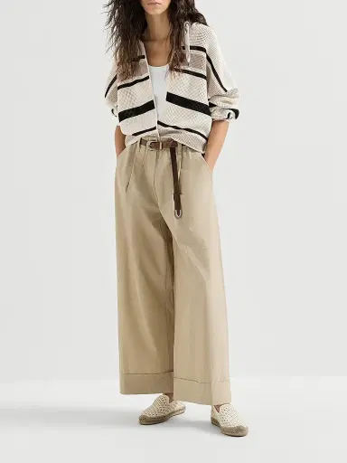 Brunello Cucinelli Women's Striped Cotton Net Hooded Cardigan with Zipper | Thumbnail 6 Brunello Cucinelli Women's Striped Cotton Net Hooded Cardigan with Zipper | Thumbnail 6