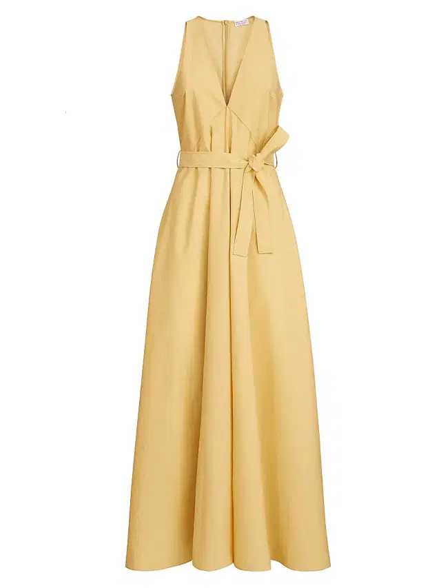 Brunello Cucinelli Women's Techno Cotton Poplin Belted Dress - Yellow