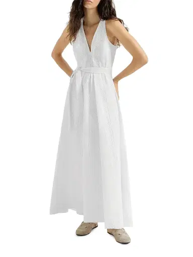 Brunello Cucinelli Women's Techno Cotton Poplin Broderie Anglaise Dress | Thumbnail 2 Brunello Cucinelli Women's Techno Cotton Poplin Broderie Anglaise Dress | Thumbnail 2