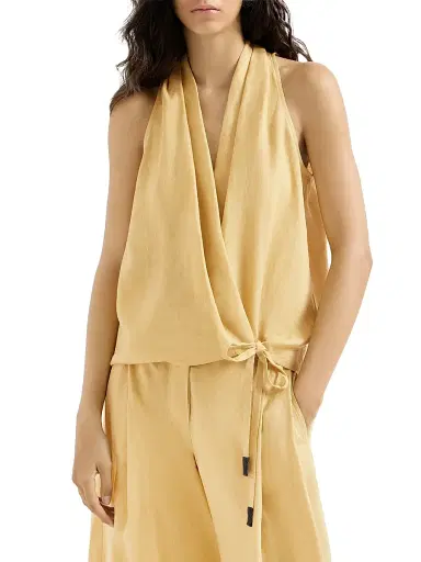 Brunello Cucinelli Women's Linen Wrap Effect Vest with Monili | Thumbnail 2