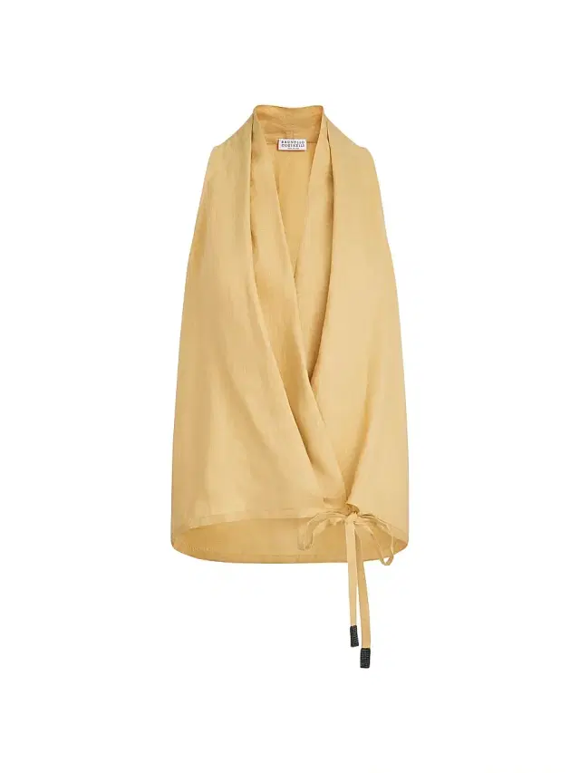 Brunello Cucinelli Women's Linen Wrap Effect Vest with Monili