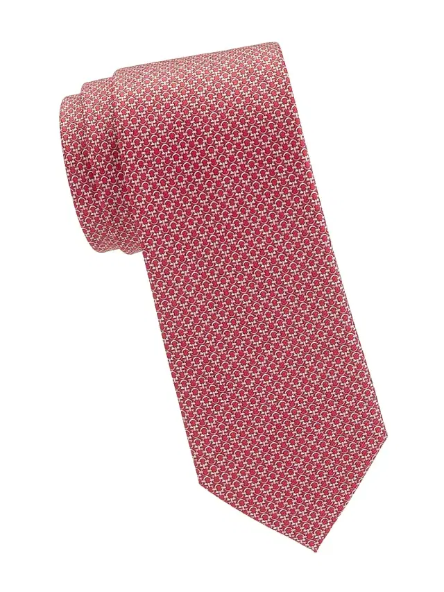 FERRAGAMO Men's Tonal Gancini Silk Tie - Red