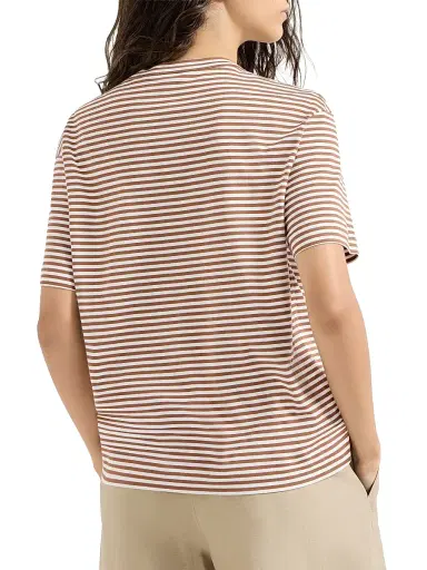 Brunello Cucinelli Women's Striped Cotton Jersey T-Shirt - Light Brown | Thumbnail 4