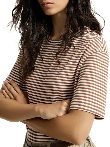 Brunello Cucinelli Women's Striped Cotton Jersey T-Shirt - Light Brown | Thumbnail 6