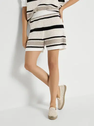 Brunello Cucinelli Women's Striped Cotton Net Knit Shorts - Panama | Thumbnail 5 Brunello Cucinelli Women's Striped Cotton Net Knit Shorts - Panama | Thumbnail 5