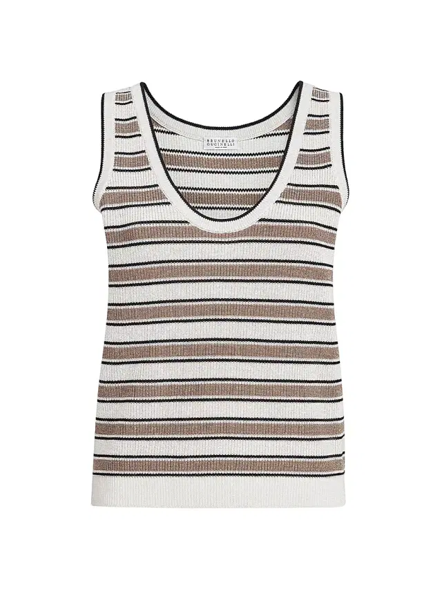Brunello Cucinelli Women's Cotton Knit Top with Sparkling Stripes