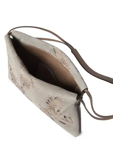Brunello Cucinelli Women's Pouch Bag in Suede with Dazzling Broderie Anglaise and Monili | Thumbnail 5