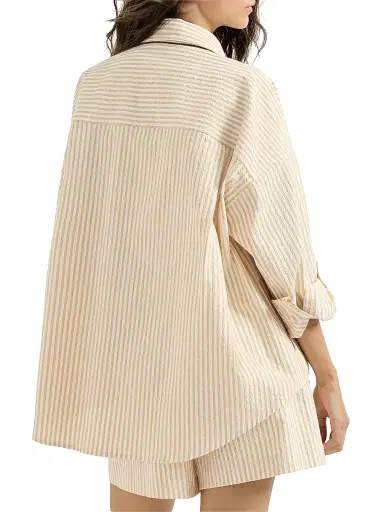 Brunello Cucinelli Women's Techno Cotton Striped Seersucker Shirt with Monili - Yellow | Thumbnail 4
