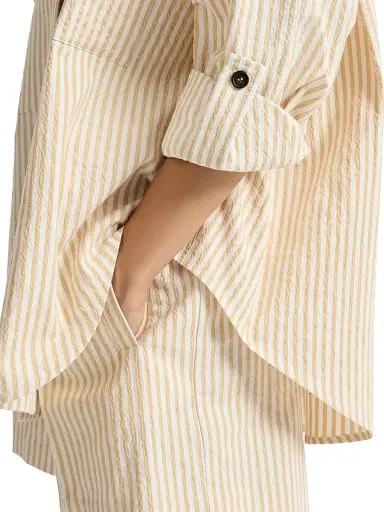 Brunello Cucinelli Women's Techno Cotton Striped Seersucker Shirt with Monili - Yellow | Thumbnail 5