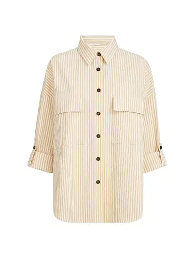 Brunello Cucinelli Women's Techno Cotton Striped Seersucker Shirt with Monili - Yellow | Thumbnail 1
