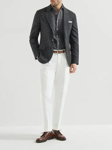 Brunello Cucinelli Men's Lightweight Denim Easy Fit Western Shirt - Dark Grey | Thumbnail 6