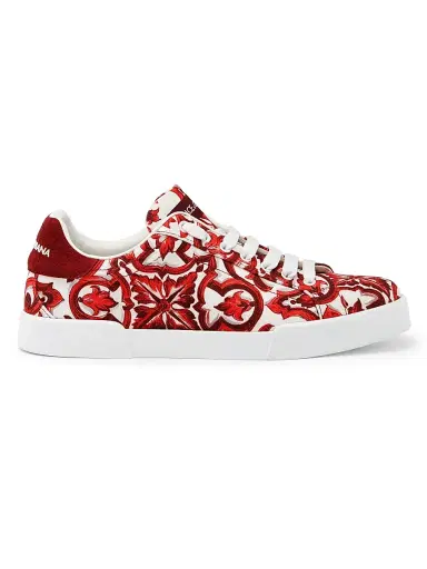 Dolce & Gabbana Men's Majolica Canvas Low-Top Sneakers - Maiolica Rubino - Size 13 | Thumbnail 1